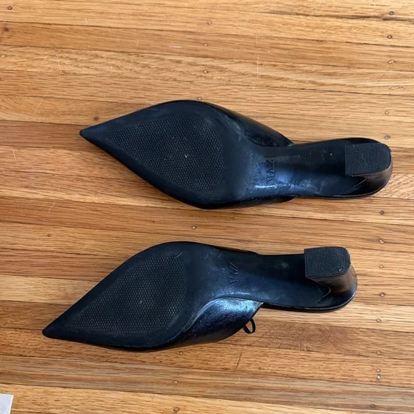 Zara Black Pointed Leather Heels - Picture 3 of 3